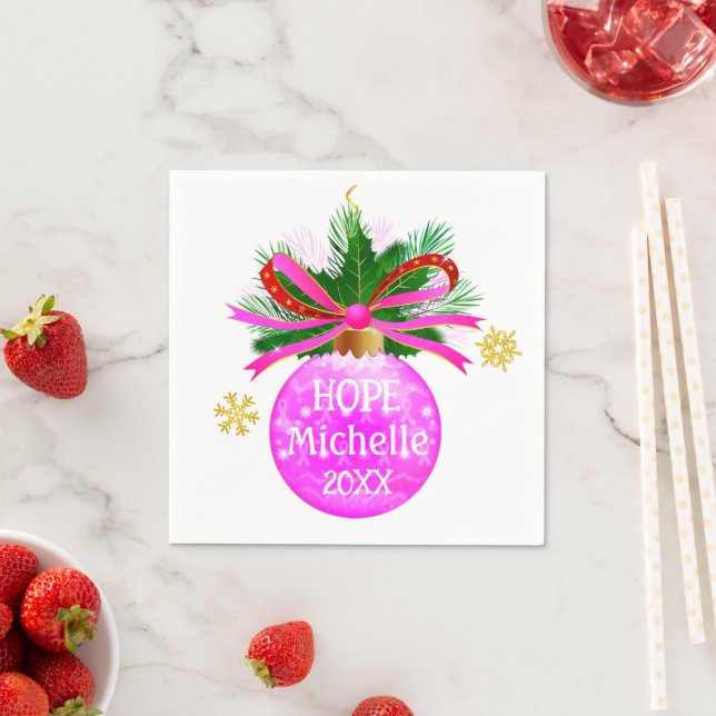 Pink Ribbon Bauble Napkin (Insitu)