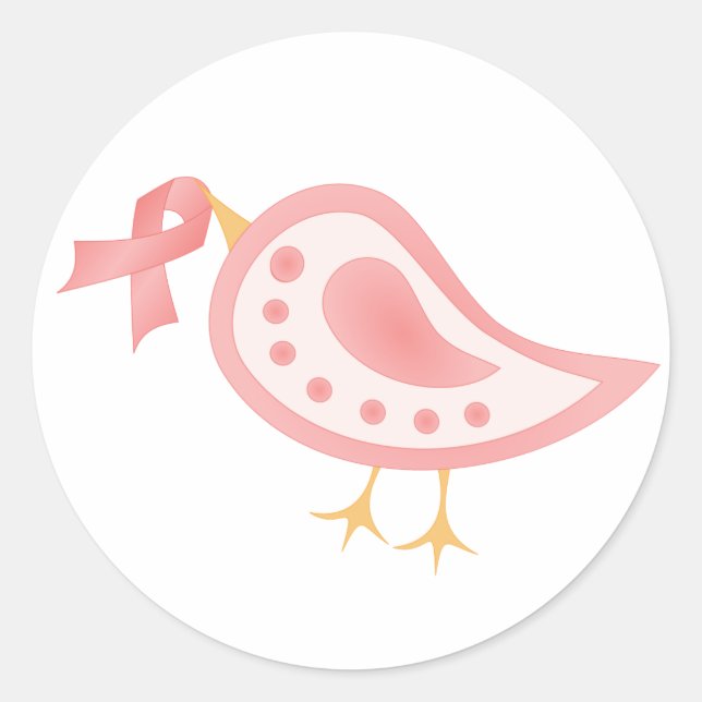 Pink Ribbon Bird Classic Round Sticker (Front)