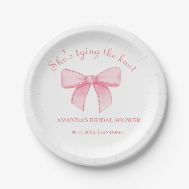 Pink  Ribbon Blush Bridal Shower Paper Plate (Front)