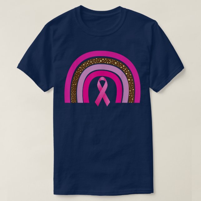 Pink Ribbon Boho Rainbow Breast Cancer Awareness M T-Shirt (Design Front)
