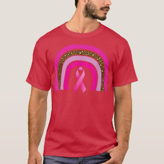 Pink Ribbon Boho Rainbow Breast Cancer Awareness M T-Shirt
