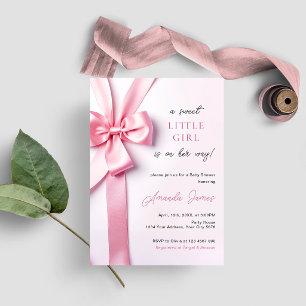 Pink Ribbon Bow Baby Shower Sweet Little Girl Invitation