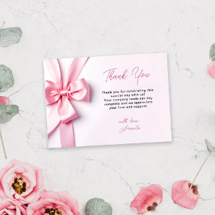 Pink Ribbon Bow Baby Shower Thank You Card