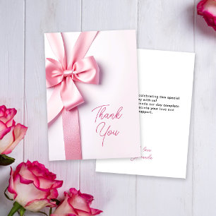 Pink Ribbon Bow Baby Shower Thank You Card