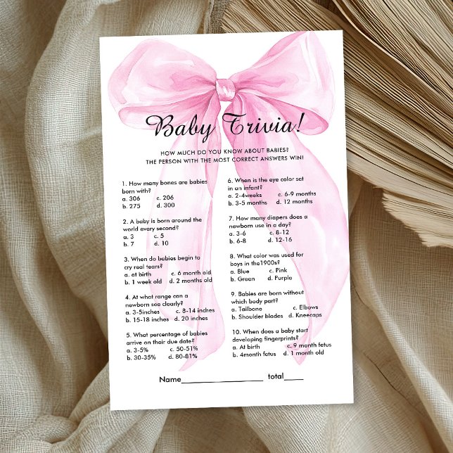 Pink Ribbon Bow Baby Trivia Game (Creator Uploaded)