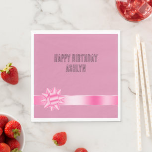 Pink Ribbon Bow Birthday Napkin
