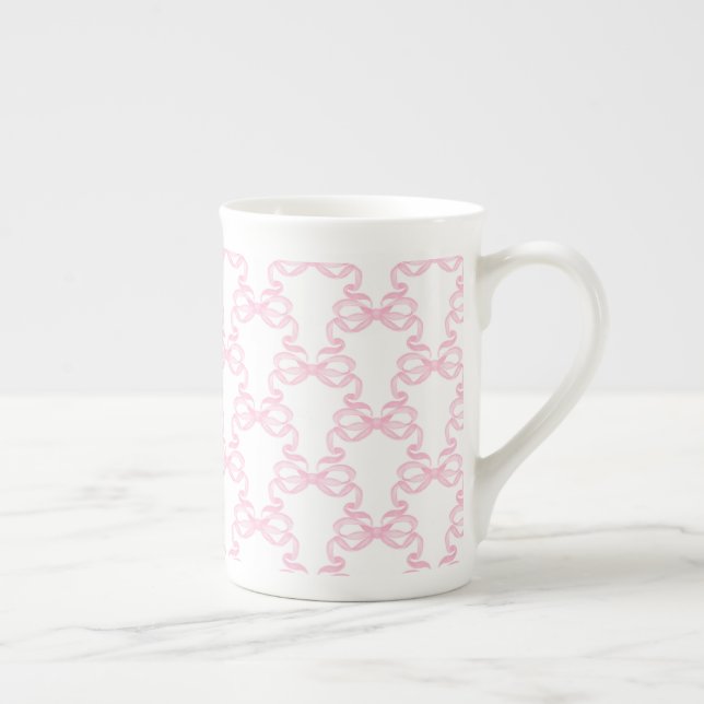 Pink Ribbon Bow Bone China Mug (Right)