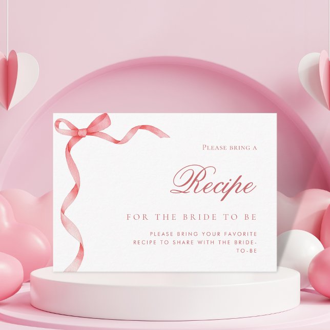 Pink Ribbon Bow Bridal Shower Recipe Request Enclosure Card (Creator Uploaded)