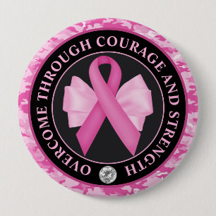 Pink Ribbon Bow Camouflage Breast Cancer Awareness 10 Cm Round Badge