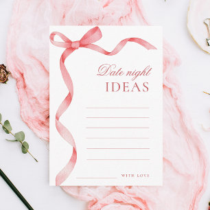 Pink Ribbon Bow Date Night Ideas Bridal Shower Enclosure Card