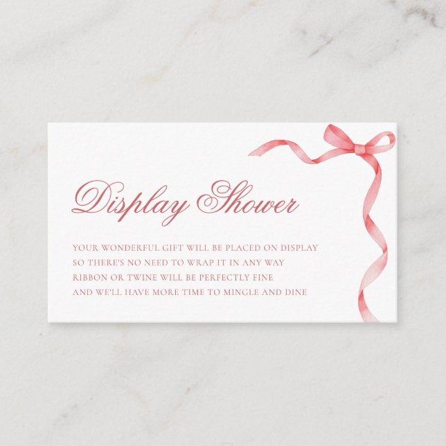 Pink Ribbon Bow Display Shower Bridal Shower Enclosure Card (Front)