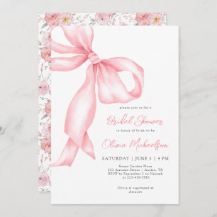 Pink Ribbon Bow Floral Coquette Bridal Shower Invitation