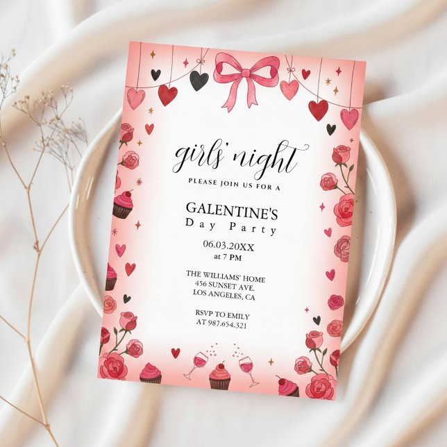 Pink Ribbon Bow Galentine's Invitation (Pink Ribbon Invitation)