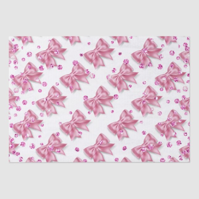 Pink ribbon bow shimmer pattern girly girls tissue paper (Front)
