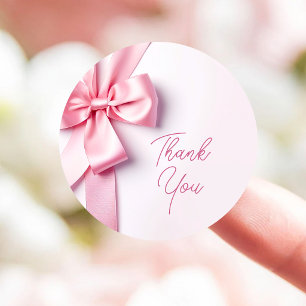 Pink Ribbon Bow Thank You Classic Round Sticker