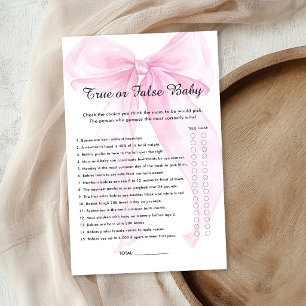 Pink Ribbon Bow True or False Baby Shower Game