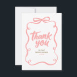 Pink Ribbon Bow Whimsical Bridal Shower Thank You Card<br><div class="desc">These hand-drawn thank you cards blend whimsical charm with modern creativity,  featuring playful handwritten typography and a blush pink ribbon bow frame. Ideal for bridal showers,  birthdays,  engagement celebrations,  or any special occasion that calls for a stylish yet personal finishing touch.</div>