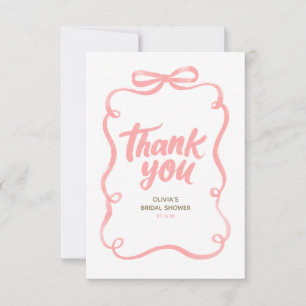 Pink Ribbon Bow Whimsical Bridal Shower Thank You Card