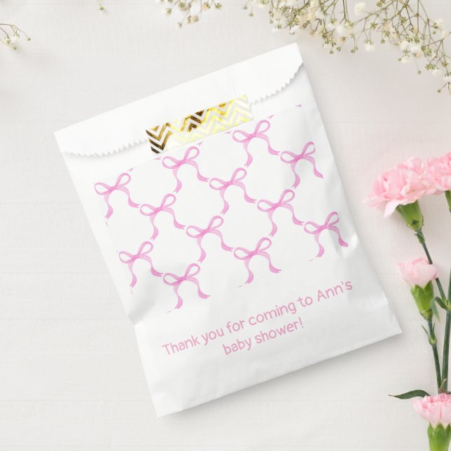Pink Ribbon Bows Birthday Shower Favour Bags (Sealed)