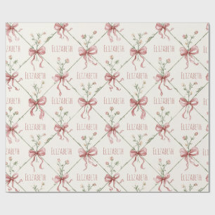 Pink Ribbon Bows Coquettes Personalised Wrapping Paper
