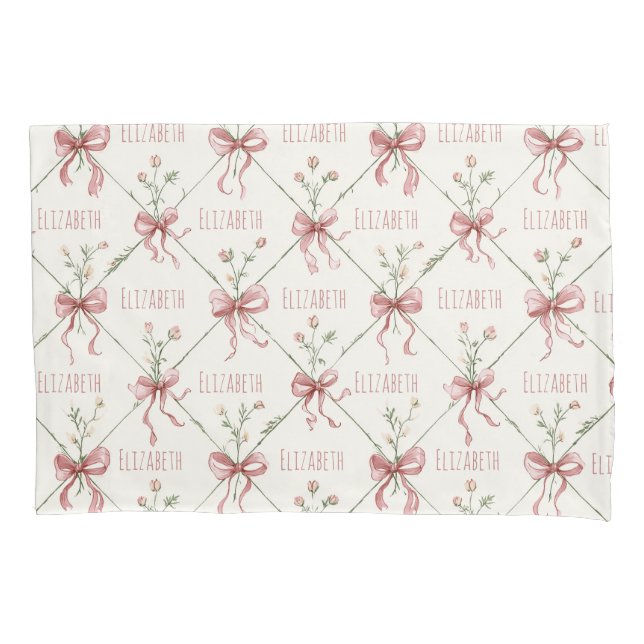 Pink Ribbon Bows Coquettes Personalized Pillowcase (Front)