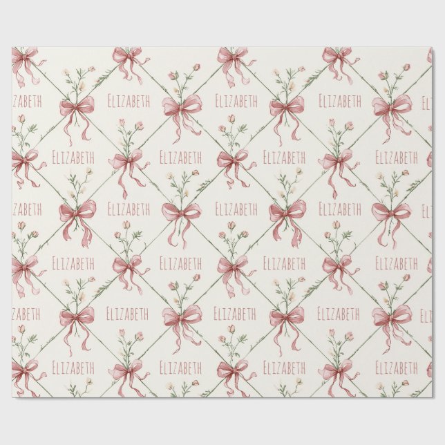 Pink Ribbon Bows Coquettes Personalized Wrapping Paper (Flat)