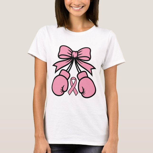 Pink Ribbon Boxing Gloves Design – Breast Cancer T-Shirt (Front)
