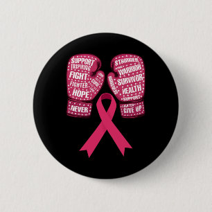 Pink Ribbon Breast Cancer Awareness Boxing Glove 6 Cm Round Badge