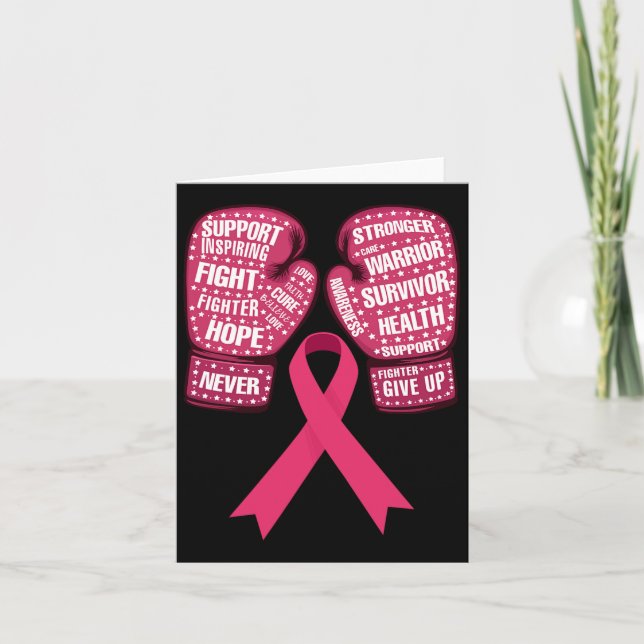 Pink Ribbon Breast Cancer Awareness Boxing Glove  Card (Front)
