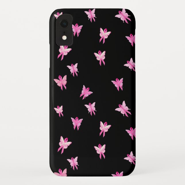 pink ribbon breast cancer awareness butterflies Case-Mate iPhone case (Back)