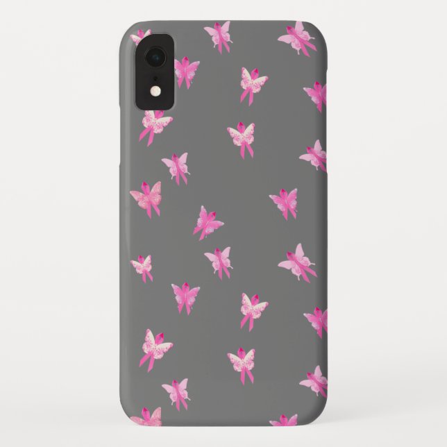 pink ribbon breast cancer awareness butterflies Case-Mate iPhone case (Back)