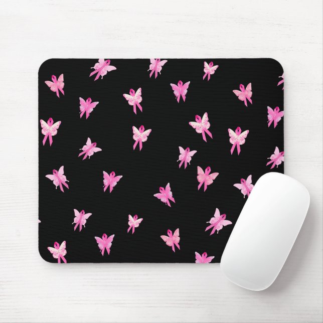 Pink Ribbon Breast Cancer Awareness Butterflies  Mouse Mat (With Mouse)