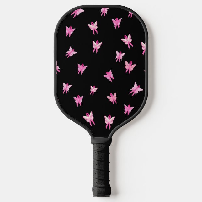 Pink Ribbon Breast Cancer Awareness Butterflies Pickleball Paddle (Front)