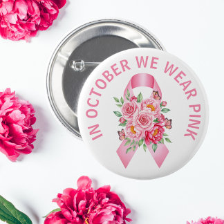 Pink Ribbon Breast Cancer Awareness Button