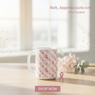 Pink Ribbon Breast Cancer Awareness Chequered  Coffee Mug