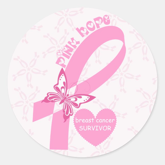 Pink Ribbon Breast cancer awareness Classic Round Sticker (Front)