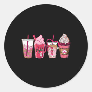 Pink Ribbon Breast Cancer Awareness Coffee Latte F Classic Round Sticker