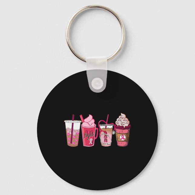 Pink Ribbon Breast Cancer Awareness Coffee Latte F Key Ring (Front)
