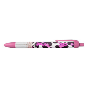 Pink Ribbon Breast Cancer Awareness Cow Print Black Ink Pen