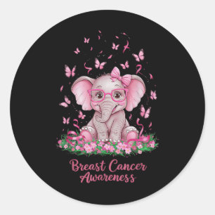 Pink Ribbon Breast Cancer Awareness Cure Elephant  Classic Round Sticker