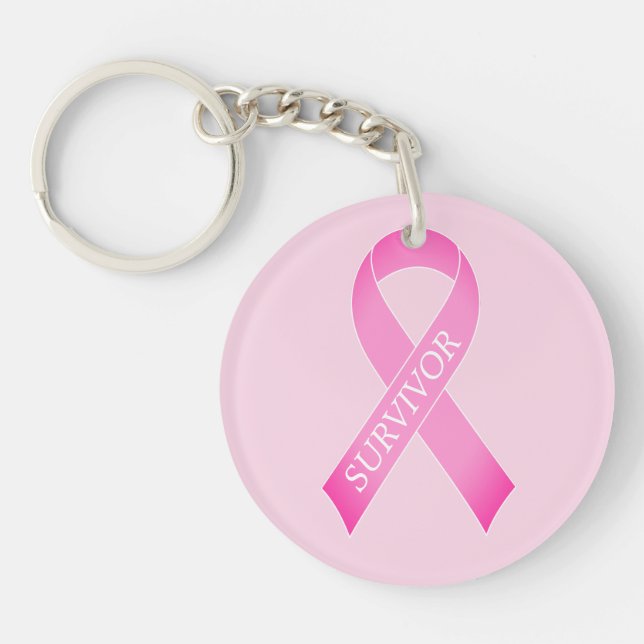 Pink ribbon breast cancer awareness custom name key ring (Front)