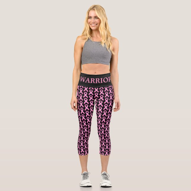 Pink ribbon breast cancer awareness custom warrior capri leggings (Front)