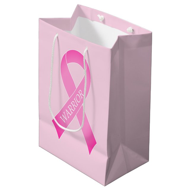 Pink ribbon breast cancer awareness custom warrior medium gift bag (Front Angled)