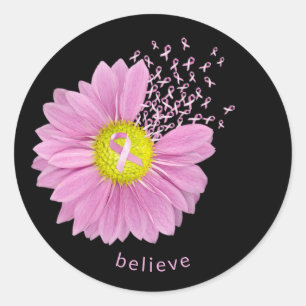 Pink Ribbon Breast Cancer Awareness Daisy Classic Round Sticker