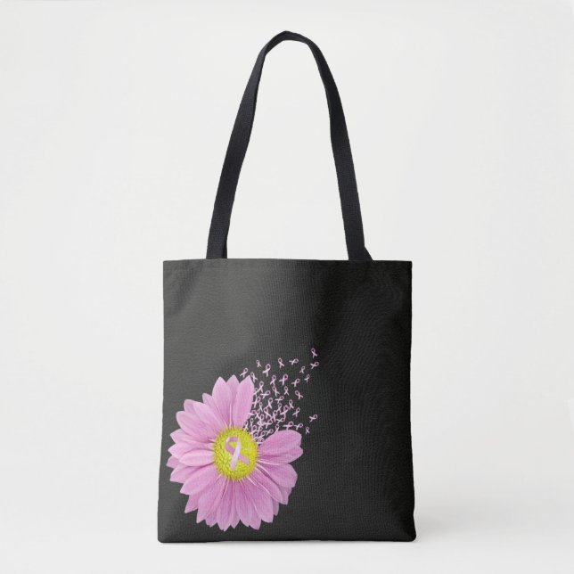 Pink Ribbon Breast Cancer Awareness Daisy Tote Bag (Front)