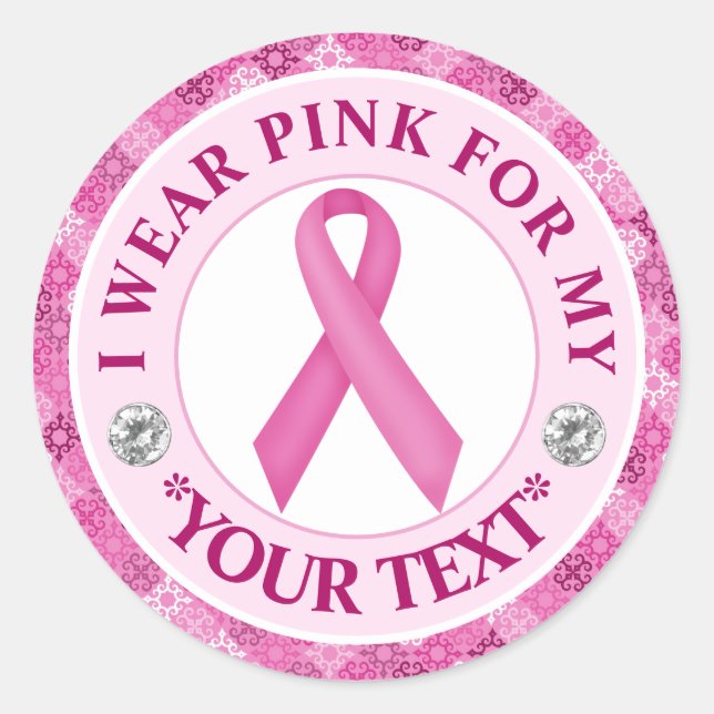 Pink Ribbon Breast Cancer Awareness Design Classic Round Sticker (Front)
