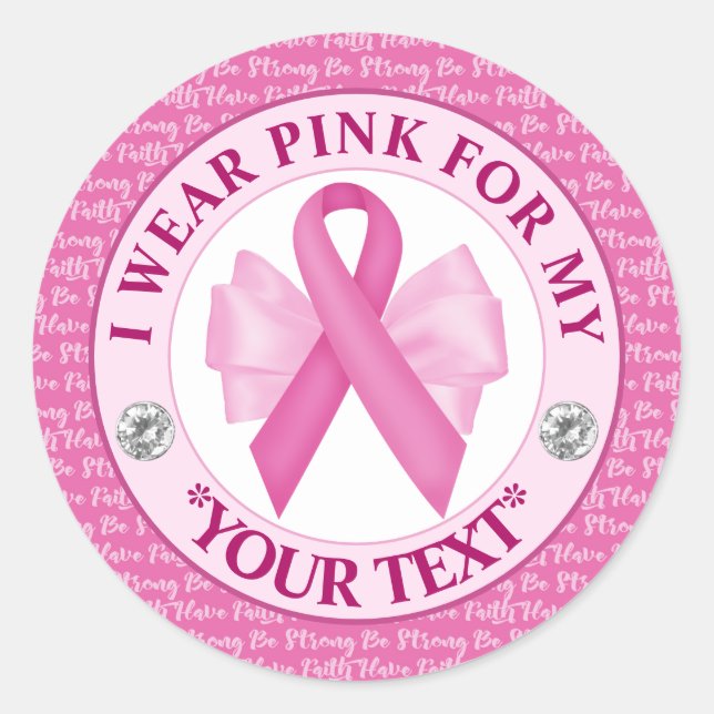 Pink Ribbon Breast Cancer Awareness Design Classic Round Sticker (Front)