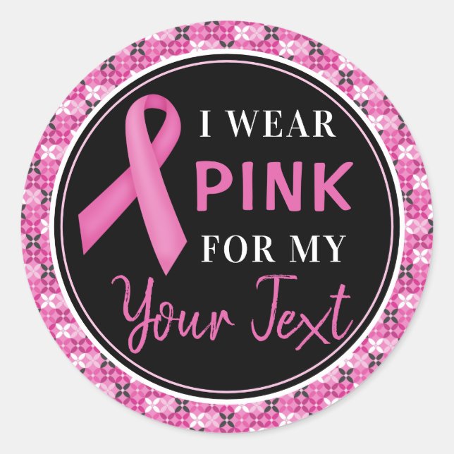 Pink Ribbon Breast Cancer Awareness Design Classic Round Sticker (Front)