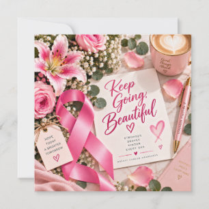 Pink Ribbon Breast Cancer Awareness Floral Card