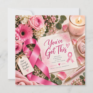 Pink Ribbon Breast Cancer Awareness Floral Card